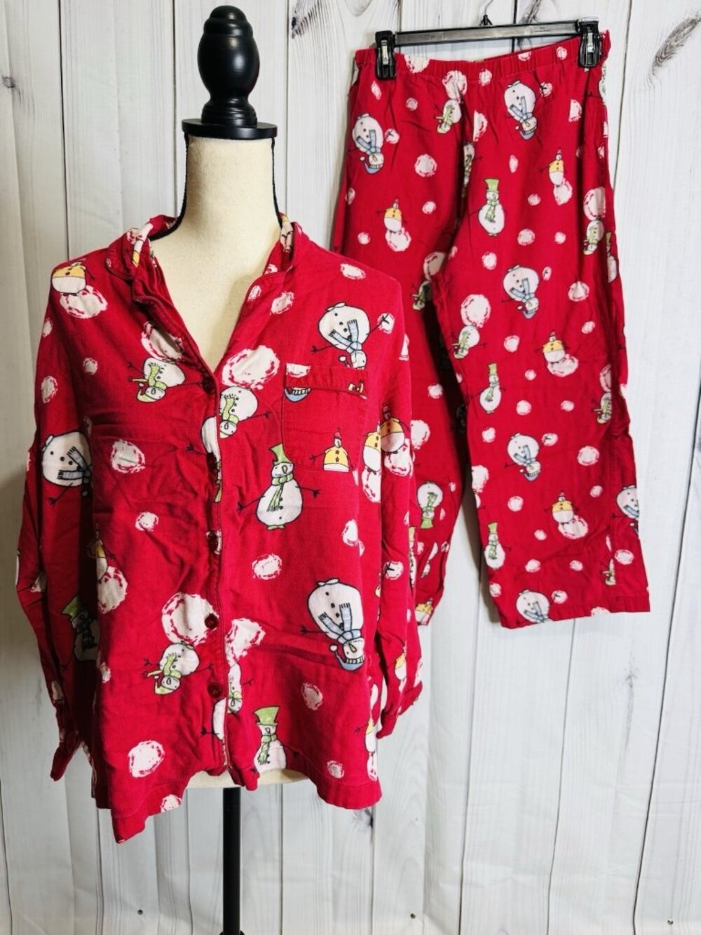 Charter Club Intimates Pajama Set Sz L Red Snowman Christmas Winter Pockets